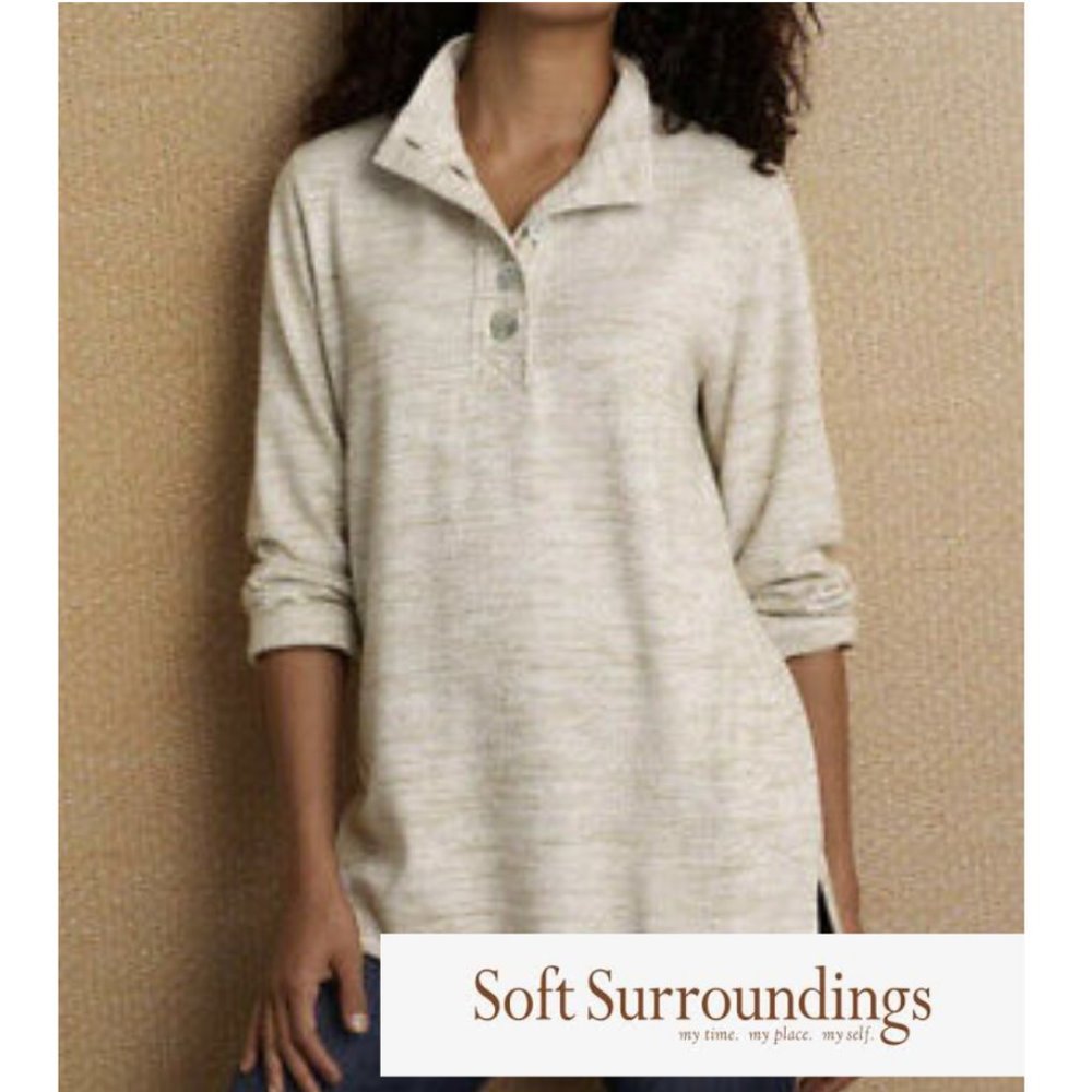 Soft Surroundings Grey Henley Long Tunic Sweater